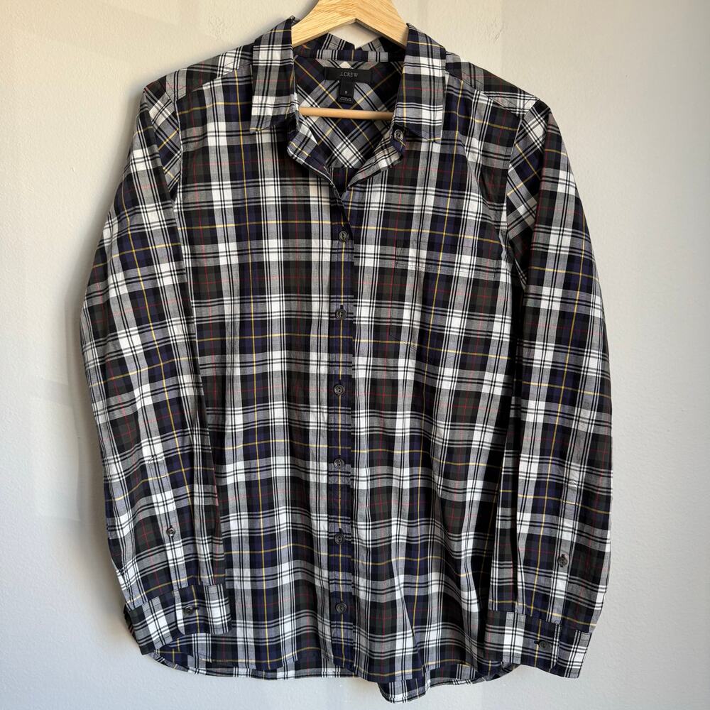 J.Crew Women’s Plaid Button Down Shirt Size 8 100% Cotton Long Sleeve Classic